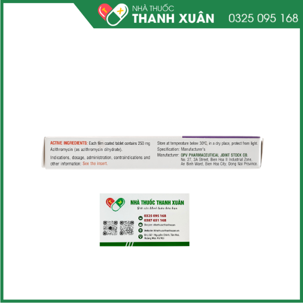 OpeAzitro 250 trị nhiễm khuẩn do vi khuẩn nhạy cảm
